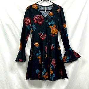 American Rag Size S Black Sweater Dress with Floral Design